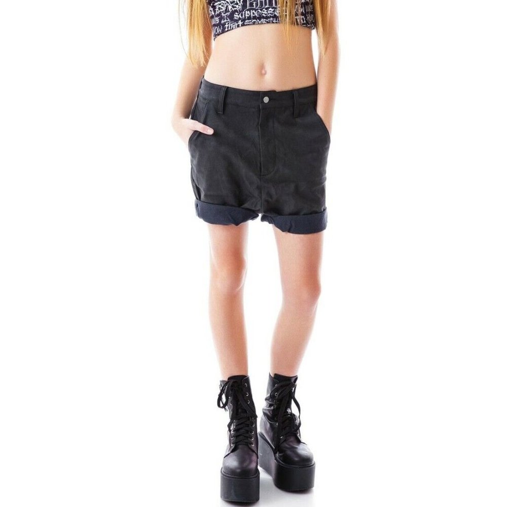 UNIF Black Garcon Faux Vegan Leather Boyfriend Shorts XS